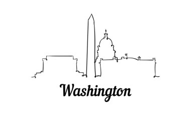 Tek satır tarzı Washington silueti. Basit modern minimalist stil vektörü.