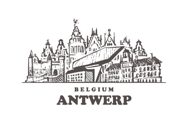 Antwerp sketch skyline. Antwerp, Belgium hand drawn vector illustration