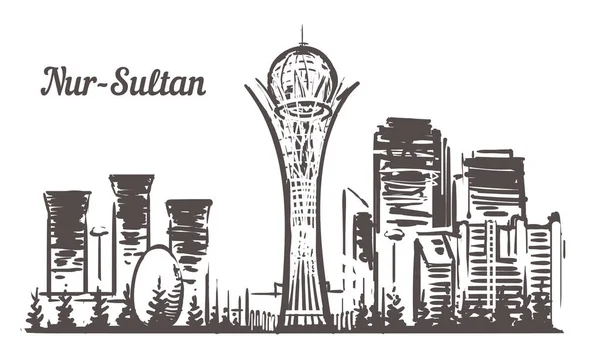 Astana vázlat Skyline. Nur-Sultan, Astana kézzel rajzolt vektor illusztráció. — Stock Vector