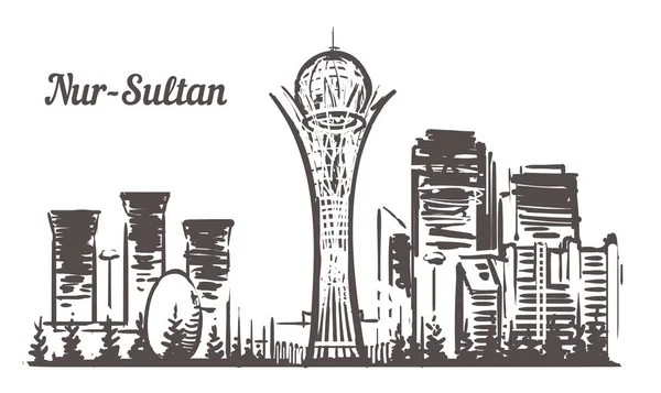 Astana esboço skyline. Nur-Sultan, Astana ilustração vetorial desenhada à mão . —  Vetores de Stock