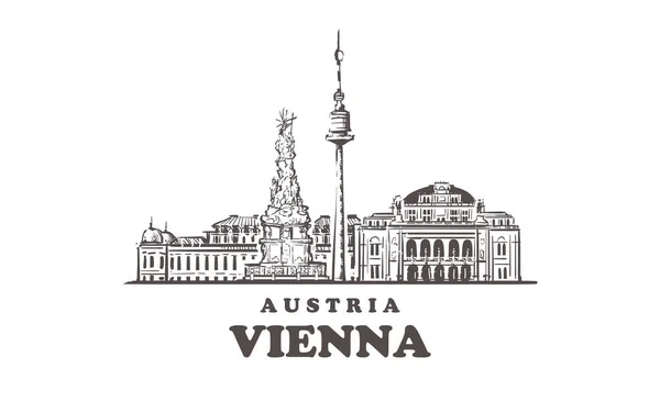 Wiener Skizze Skyline. Wien, Österreich handgezeichnete Vektorillustration. — Stockvektor