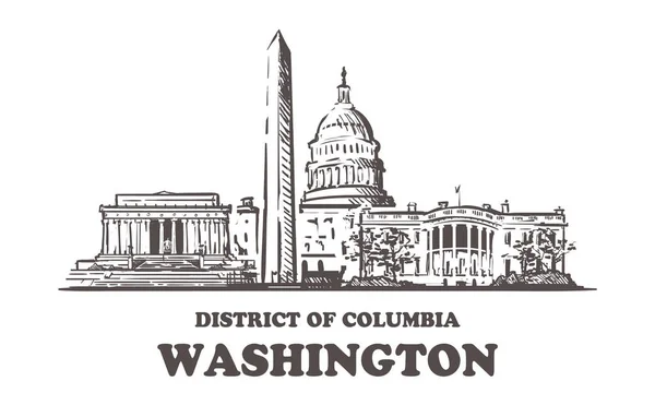 Washington croquis skyline. Washington, District de Columbia illustration vectorielle dessinée à la main . — Image vectorielle