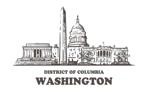 Washingtonskizze Skyline. washington, bezirk columbia handgezeichnete vektorillustration. — Stockvektor