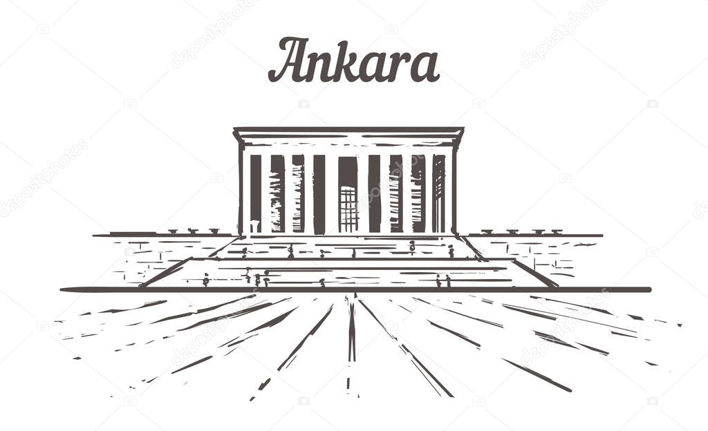 Ankara skyline sketch, An tkabir hand drawn illustration