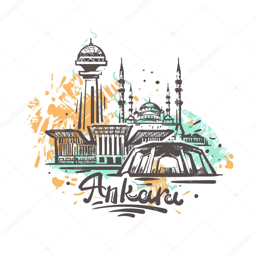 Ankara abstract color drawing. Ankara sketch vector illustration