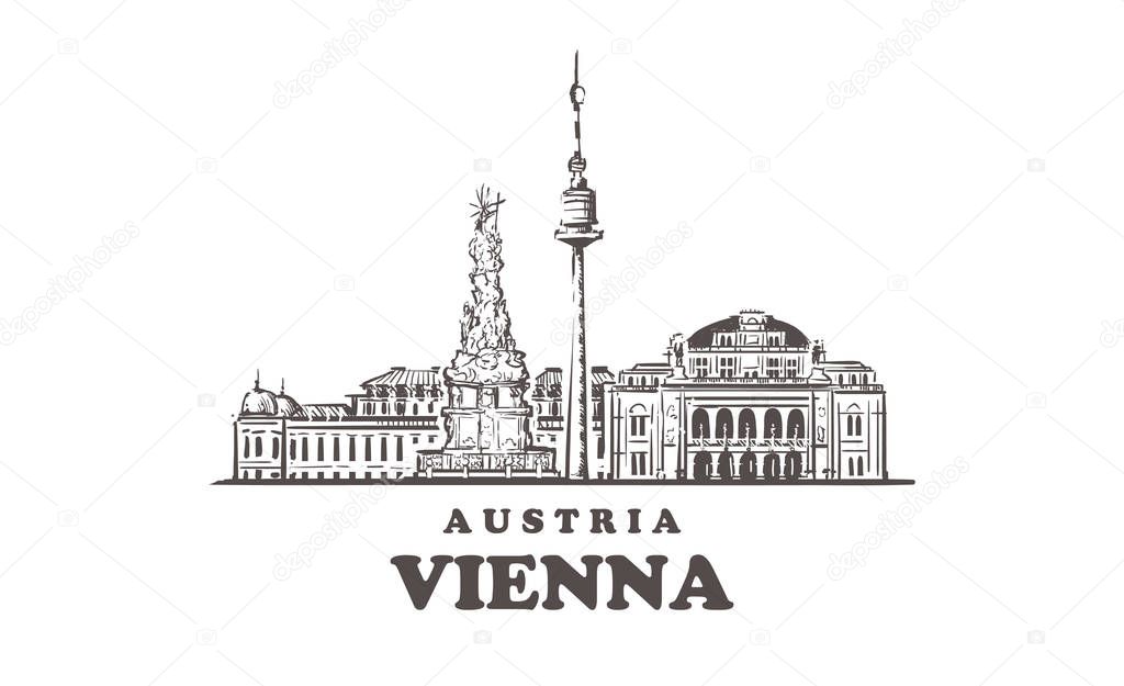 Vienna sketch skyline. Vienna, Austria hand drawn vector illustration.
