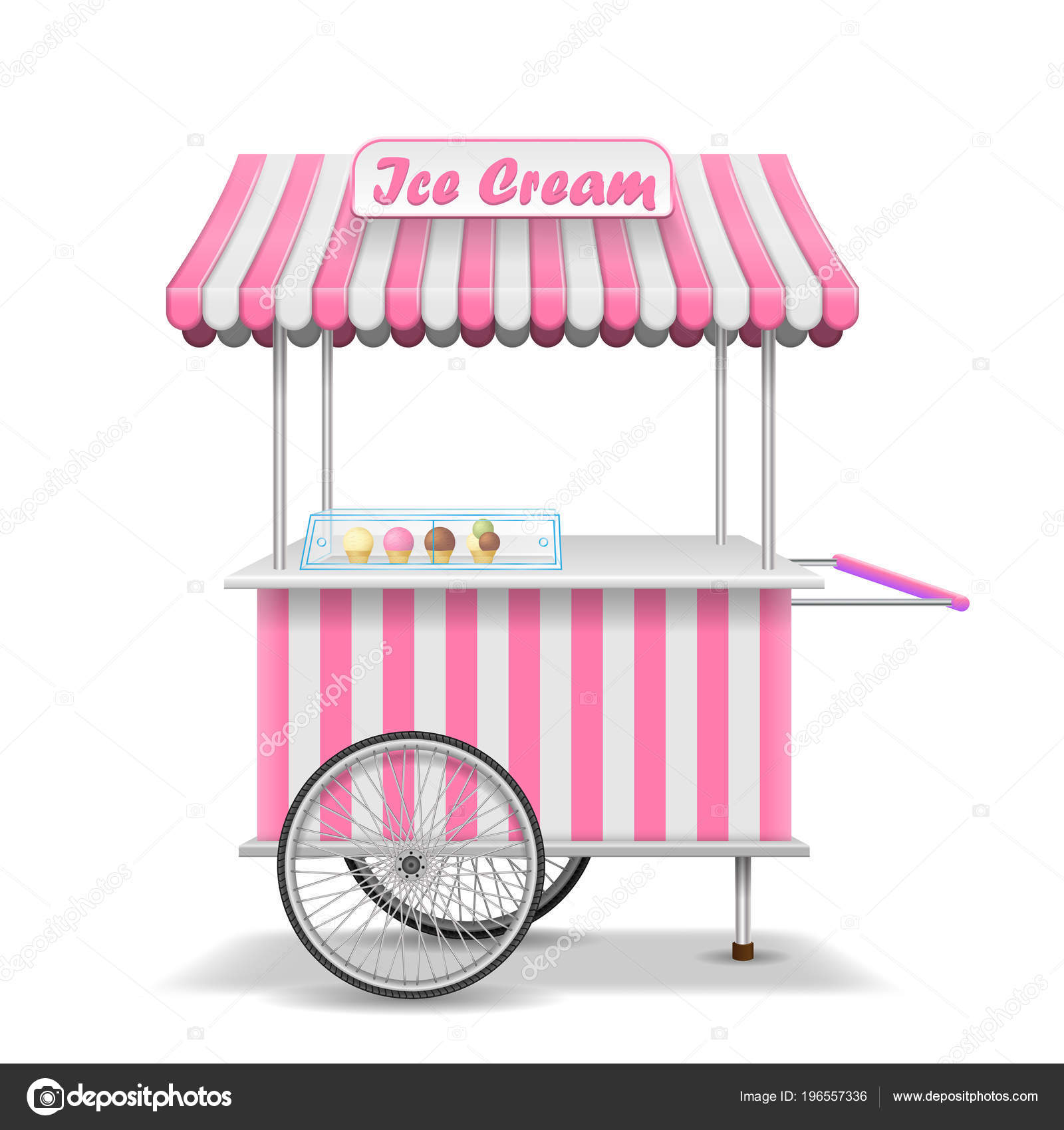 Download Realistic street food cart with wheels. Mobile pink ice cream market stall template. Ice cream ...