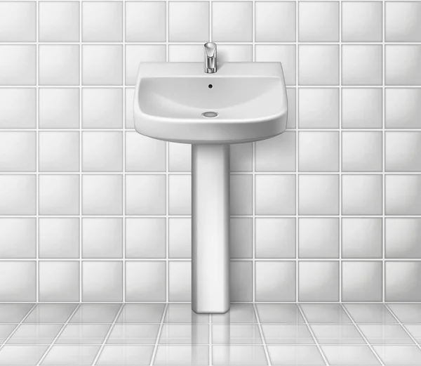 Interior del baño con lavabo blanco. Lavabo realista. Cuarto de baño fregadero maqueta aislado. Ilustración vectorial — Vector de stock