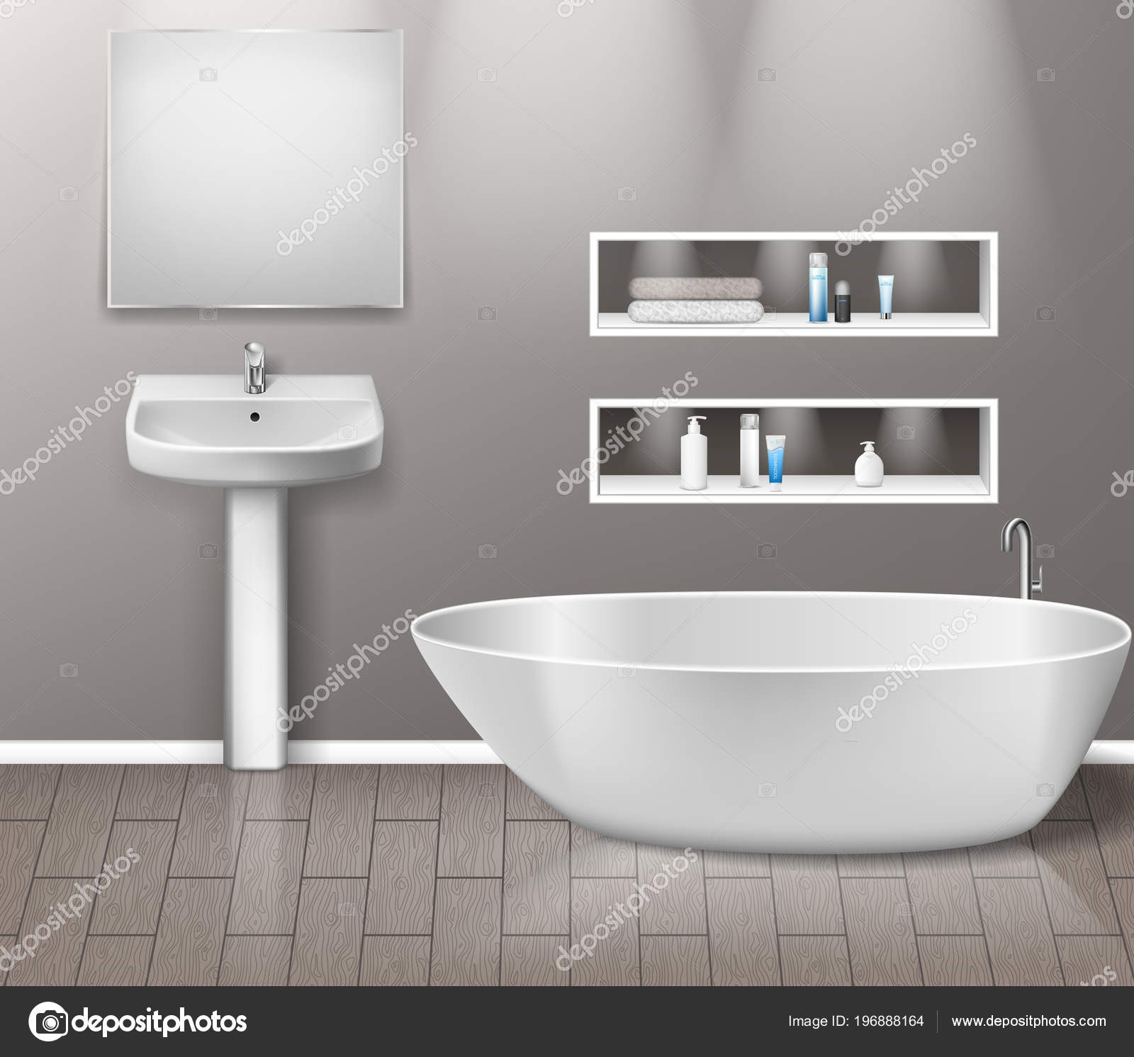 Realistische badkamer meubelen-interieur met moderne badkamer ... Realistische badkamer meubelen-interieur met moderne badkamer ...