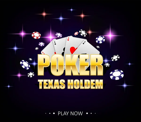 Internet casino-banner met gloeiende lampen voor online casino, poker, kaartspelen, texas Hold'em. Poker poster met chips en speelkaarten. Vectorillustratie — Stockvector