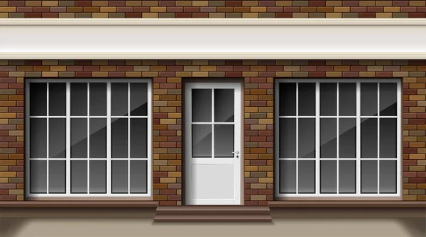 Brique petit magasin 3d ou boutique façade avant. Boutique vide extérieure avec grande fenêtre. Modélisation vierge d'un élégant magasin de rue réaliste. Illustration vectorielle — Image vectorielle