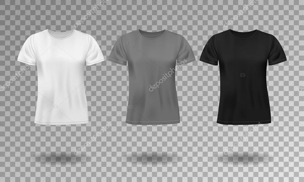 Download Black White And Gray Realistic Male T Shirt With Short Sleeves Blank T Shirt Template Isolated Cotton Man Shirt Design Vector Illustration Eps 10 Premium Vector In Adobe Illustrator Ai Ai