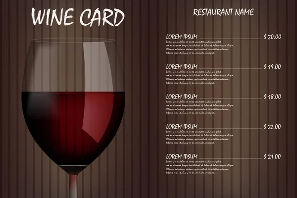 Diseño de menú de carta de vino con copa realista. Restaurante carta de vinos bebida menú, plantilla de vino tinto. Ilustración vectorial — Archivo Imágenes Vectoriales