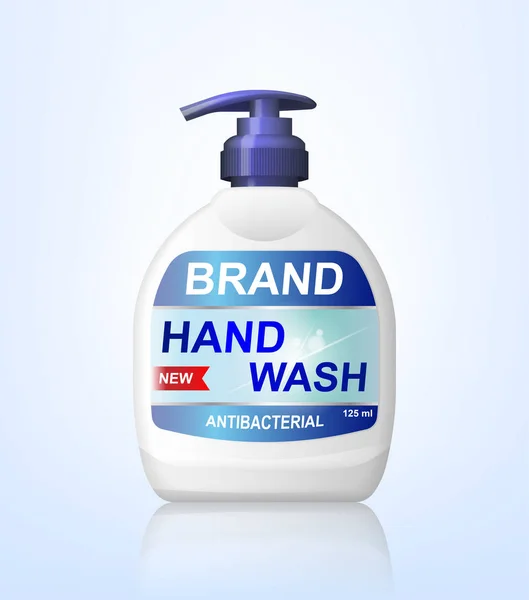 Antibacterial hand wash gel ads, dispenser bottle mockup isolated. 3d realistic Soap antiseptic bottle. Hygiene product package design. vector illustration — Stock Vector