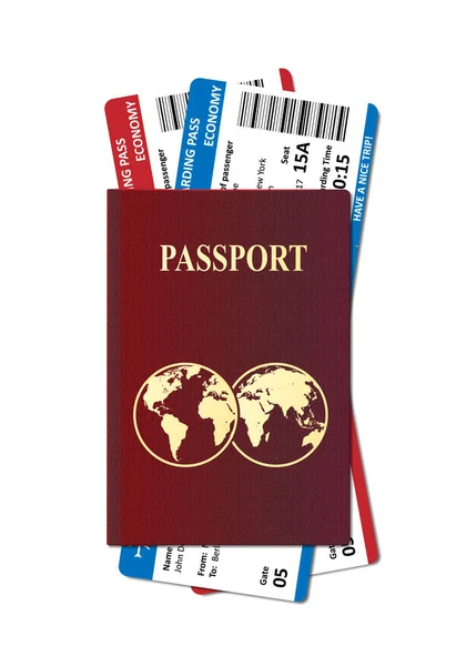 Ilustración de pasaporte internacional con entradas. Vacaciones y vacaciones Concepto de viaje aéreo. Vector — Vector de stock