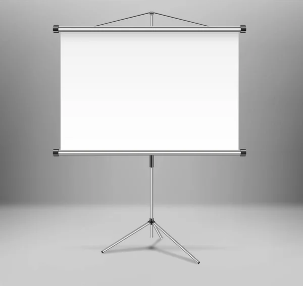 Whiteboard Projektor Präsentationsleinwand isoliert. weißer, leerer Bildschirm steht auf Stativ im Raum. Vektorillustration. — Stockvektor