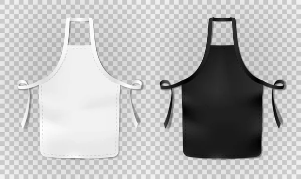 Weiße und schwarze Kochschürze isoliert auf transparentem Hintergrund. schützende realistische Schürze zum Kochen oder Backen. Vektorillustration. — Stockvektor