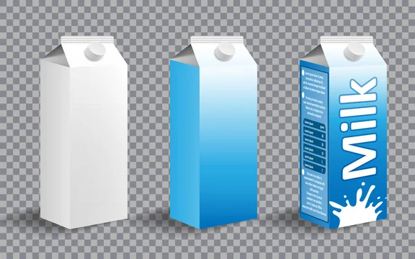 Set of realistic milk carton package. Milk package design with different labels isolated. Dairy product for branding. vector illustration — Stock Vector