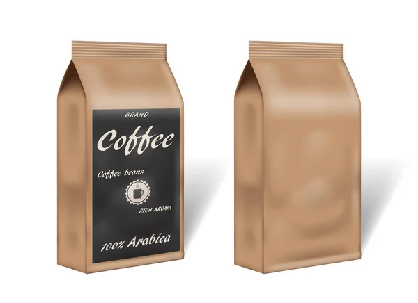 Arabica kahve paket tasarımı kadar sahte kağıt. Boş kahve şablon vintage tarzı ambalajın. 3D vektör çizim — Stok Vektör