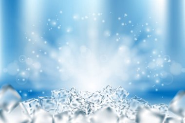 Abstract icy cubes background. Abstract ice and snow in light blue poster design, 3d illustration clipart