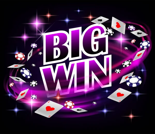 Biw win Casino Gambling Poker design. Banner de poker com fichas e cartas de jogo. Cassino online Banner fundo escuro. Ilustração vetorial . — Vetor de Stock