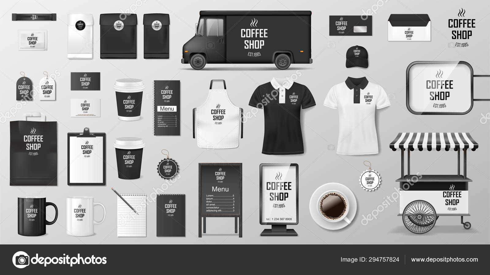 Download Branding Corporate Identity Set For Coffee Shop Cafe Or Restaurant Coffee Mockup Design Realistic Set Of Cardboard Food Delivery Truck Cup Pack Shirt Menu Vector Image By C Sergey 85 Vector Stock 294757824
