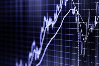 Borsa grafiği. Görüntü bulanık, perspektif azalıyor ve seçici odaklanıyor.