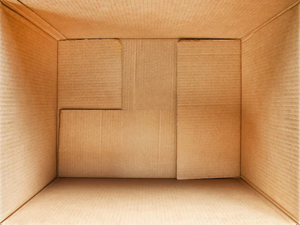 Interiér Lepenkové Krabice Širokoúhlý Detailní Pohled Shora — Stock fotografie