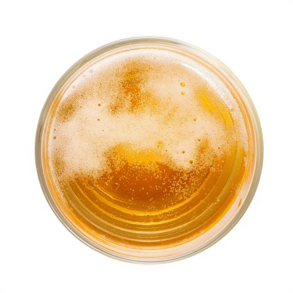 Vista Superior Cerveja Cor Âmbar Com Espuma Bolhas Vidro Simples — Fotografia de Stock