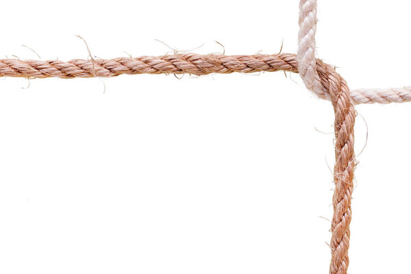 Two connected ropes. Asymmetrical frame composition. Isolated on whit