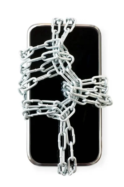Teléfono Inteligente Negro Cadena Tema Seguridad Censura Protección Datos Prohibición — Foto de Stock