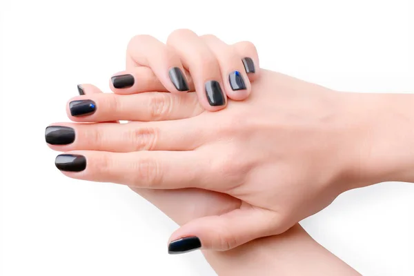 Woman Hands Black Manicure Isolated White Clipping Path Included — Stock Photo, Image