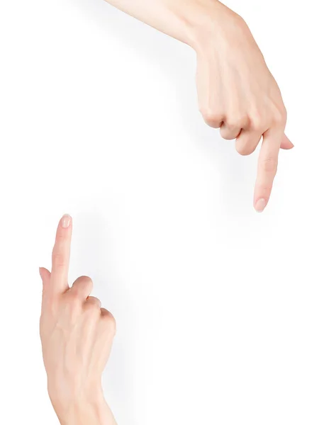 Two Pointing Hands Isolated White Background Template Clipping Path Included — Stock Photo, Image