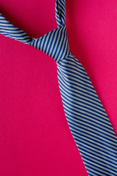 Classic Blue Striped Tie Red Background Man Style Concept — Stock Photo, Image
