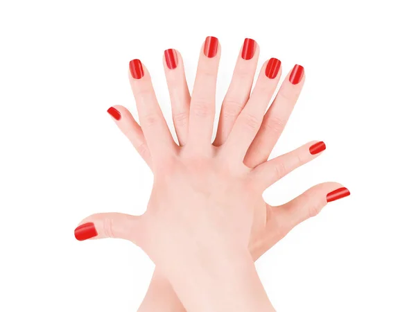 Hands Perfect Red Nail Polish Isolated White Clipping Path Included — Stock Photo, Image