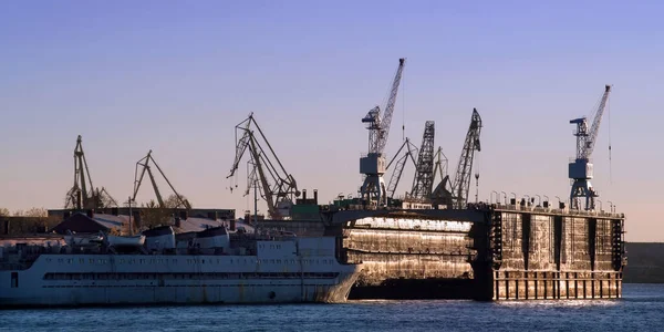 Панорама Сухих Доков Портовых Кранов Промышленность — стоковое фото