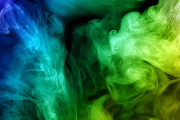 Humo Color Niebla Verde Azul Sobre Fondo Negro — Foto de Stock