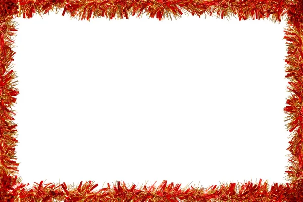 Rood Gouden Tinsel Frame Geïsoleerd Wit Met Kopieerruimte Kerst Template — Stockfoto