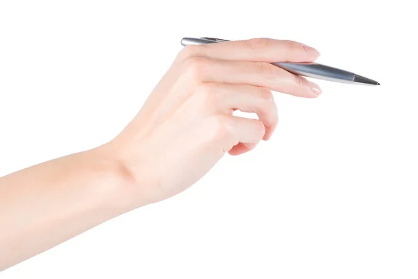 Женская Рука Ручкой Изолированный Белом Вырезанным Дорожкой Стоковое Изображение