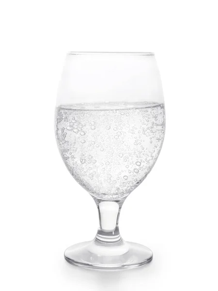 Glas Glittrande Vatten Med Bubblor Isolerad Vit Klippbana Ingår — Stockfoto