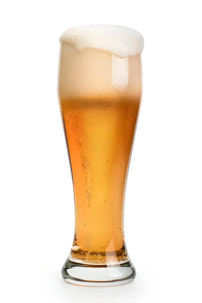 Grande Caneca Cerveja Leve Com Tampa Espuma Isolado Branco Caminho — Fotografia de Stock
