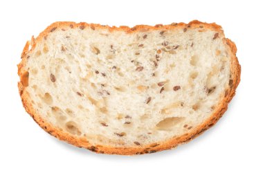 Dilimlenmiş beyaz ekmekli üst manzara. Beyaz üzerine izole edilmiş, kırpma yolu dahil