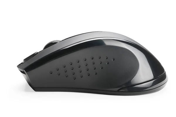 Vista Lateral Mouse Computador Preto Sem Fio Isolado Branco Caminho — Fotografia de Stock