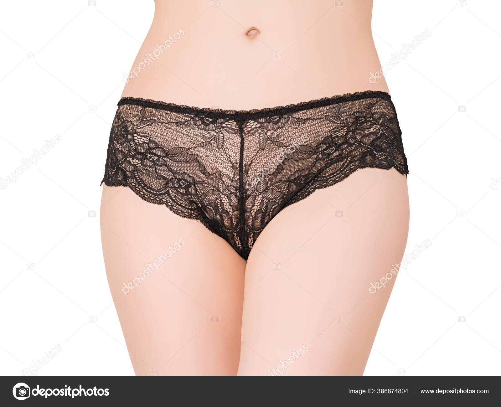 Women's Black Lace Panties Isolated On White Background. Sexy
