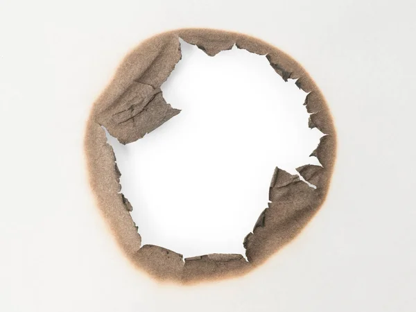 Καμένη Τρύπα Στο Χαρτί Απομονωμένα Λευκό — Φωτογραφία Αρχείου