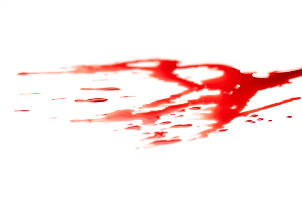 Spilled Blood Isolated White Background Angle View Selective Focus — Stock Photo, Image