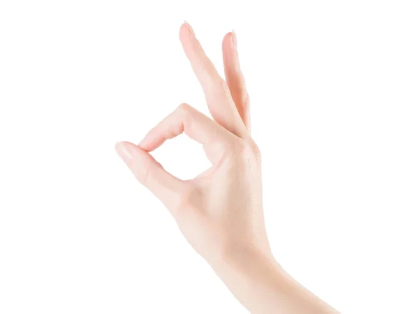 Woman Hand Showing Okay Zero Gesture Isolated White Clipping Path — Stock Photo, Image