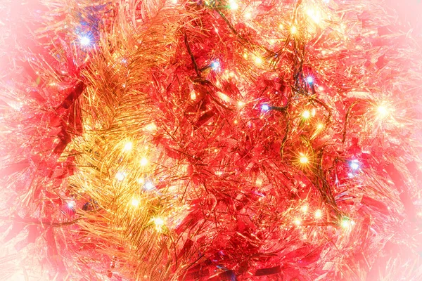 Αφηρημένο Κόκκινο Και Χρυσό Φόντο Χριστουγεννιάτικα Φώτα Και Διακοσμήσεις — Φωτογραφία Αρχείου