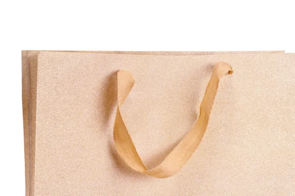 Χρυσή Τσάντα Δώρου Από Κοντά Απομονωμένα Λευκό — Φωτογραφία Αρχείου
