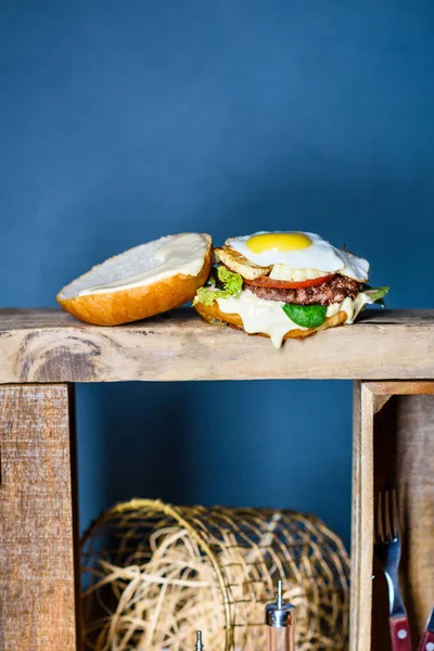 Egg Burger Mayo Aioli Hamburger Fast Food — Stock Photo, Image